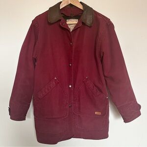 Woolrich Women’s Vintage Lined Burgundy Barn Jacket with Brown Leather Collar